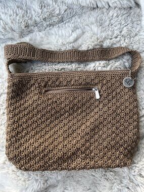 The Sak Tan Crochet Crossbody Bag with Zip Pocket